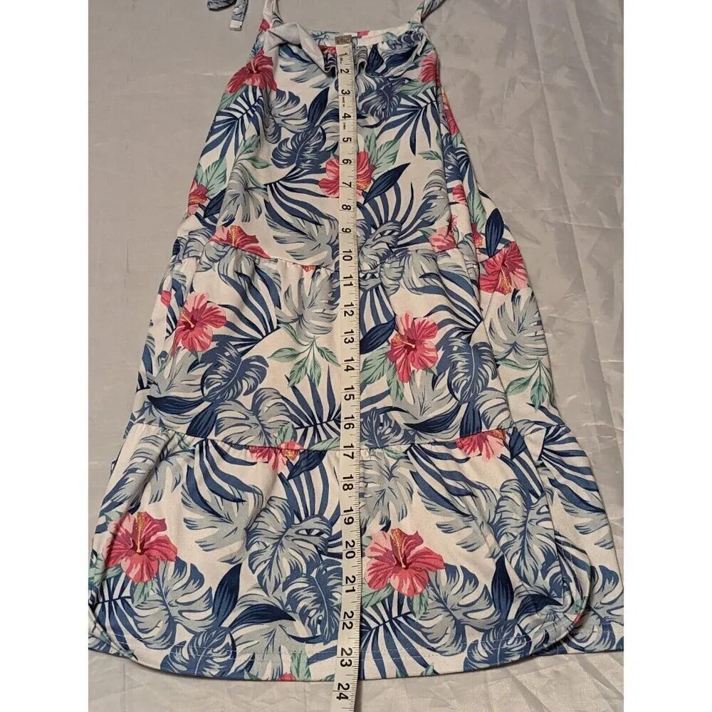 Tommy Bahama Girls Teired Midi Tropical Floral Dress Sleeveless Ties Size 6